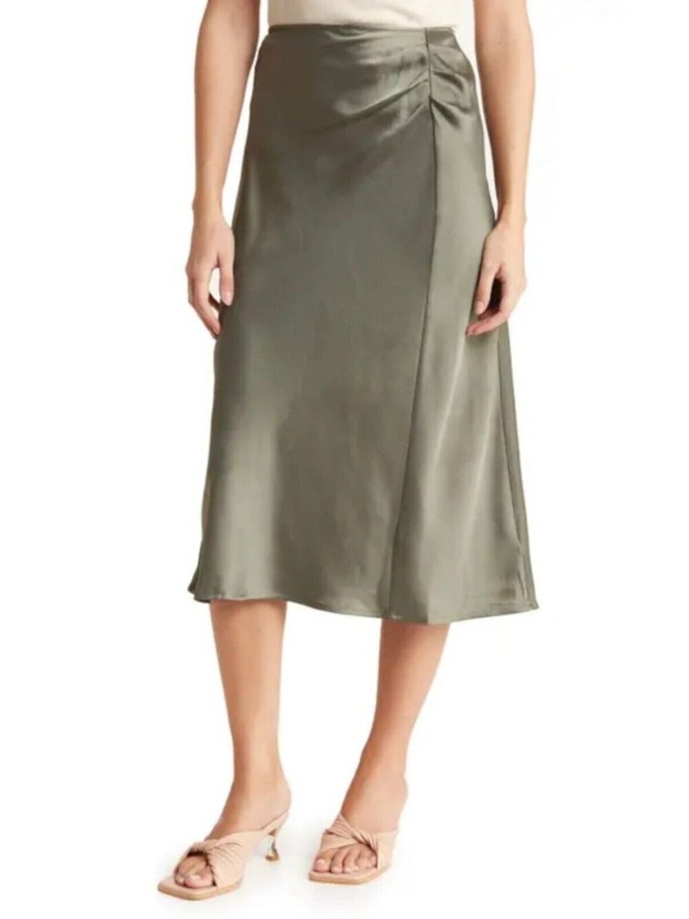 Status by Chenault Ruched Side Pull On Midi Skirt, Basil Green, M